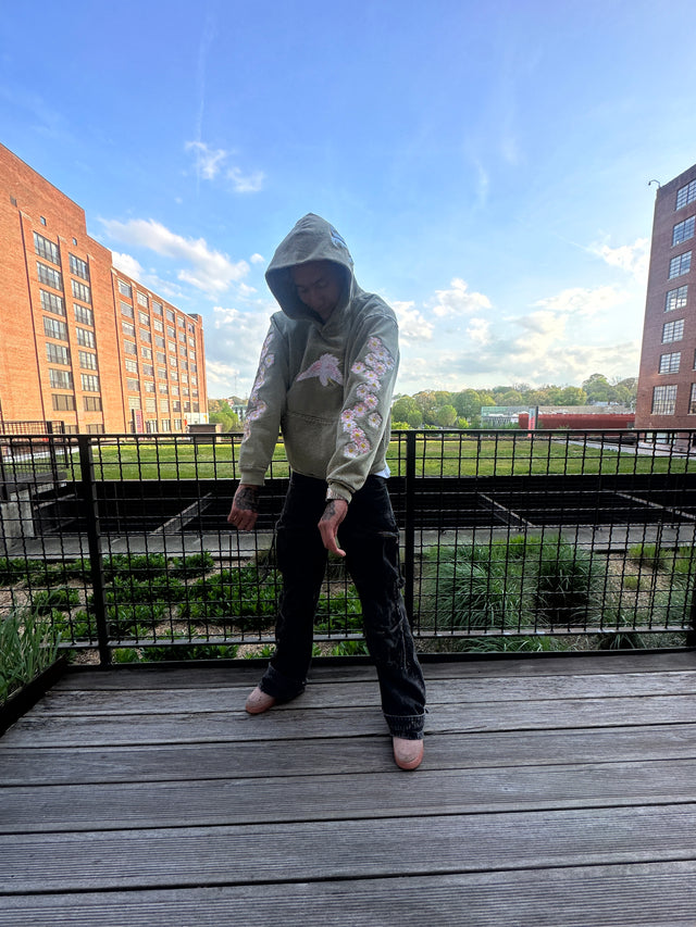 Matcha Blossom Embroidered Heavyweight Hoodie