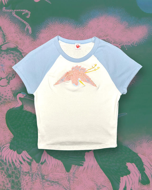THE PINK CRANE - Embroidered Baby Tee (Each Is Different)