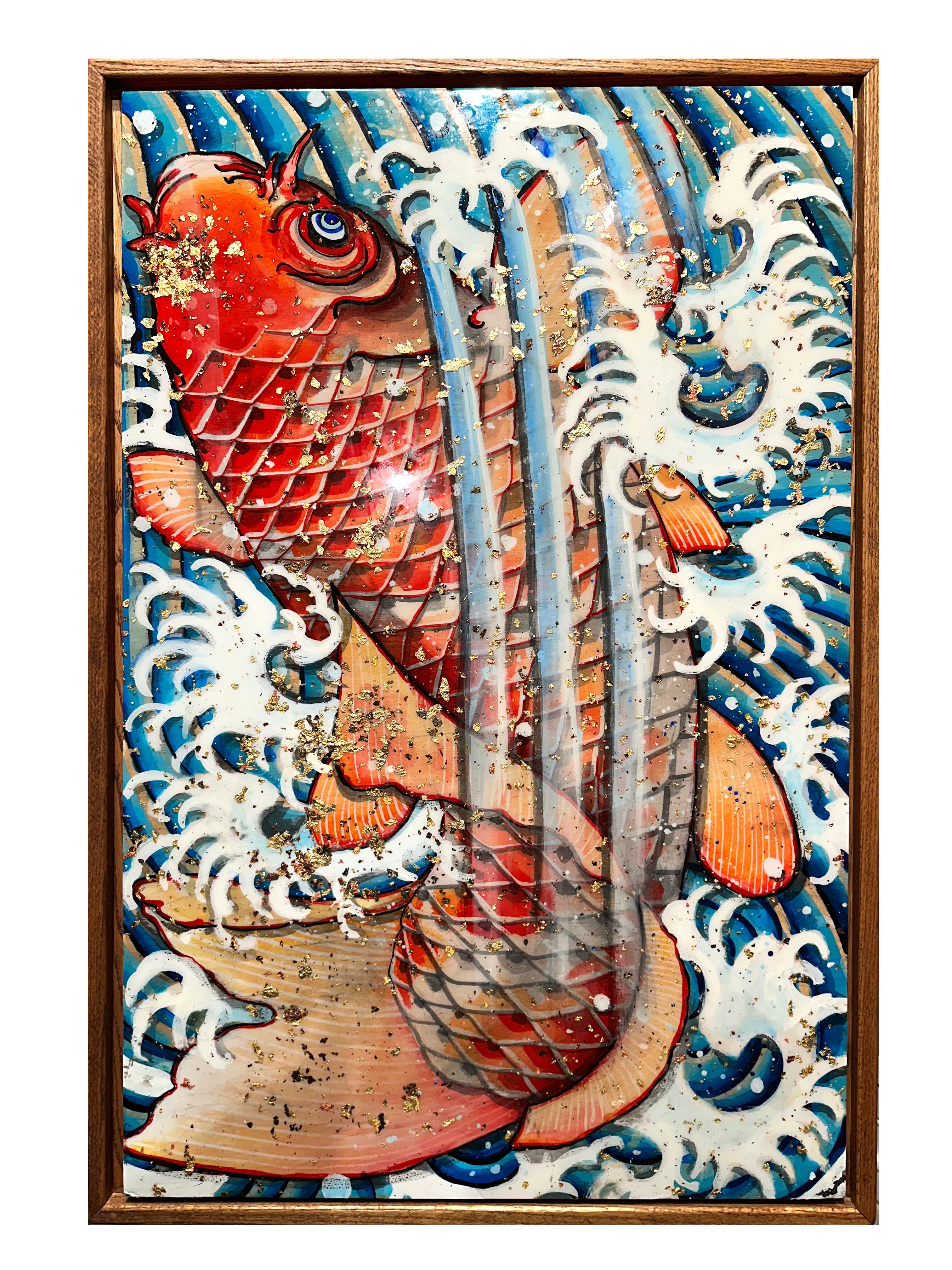 "Red Koi In A Waterfall" Original Painting