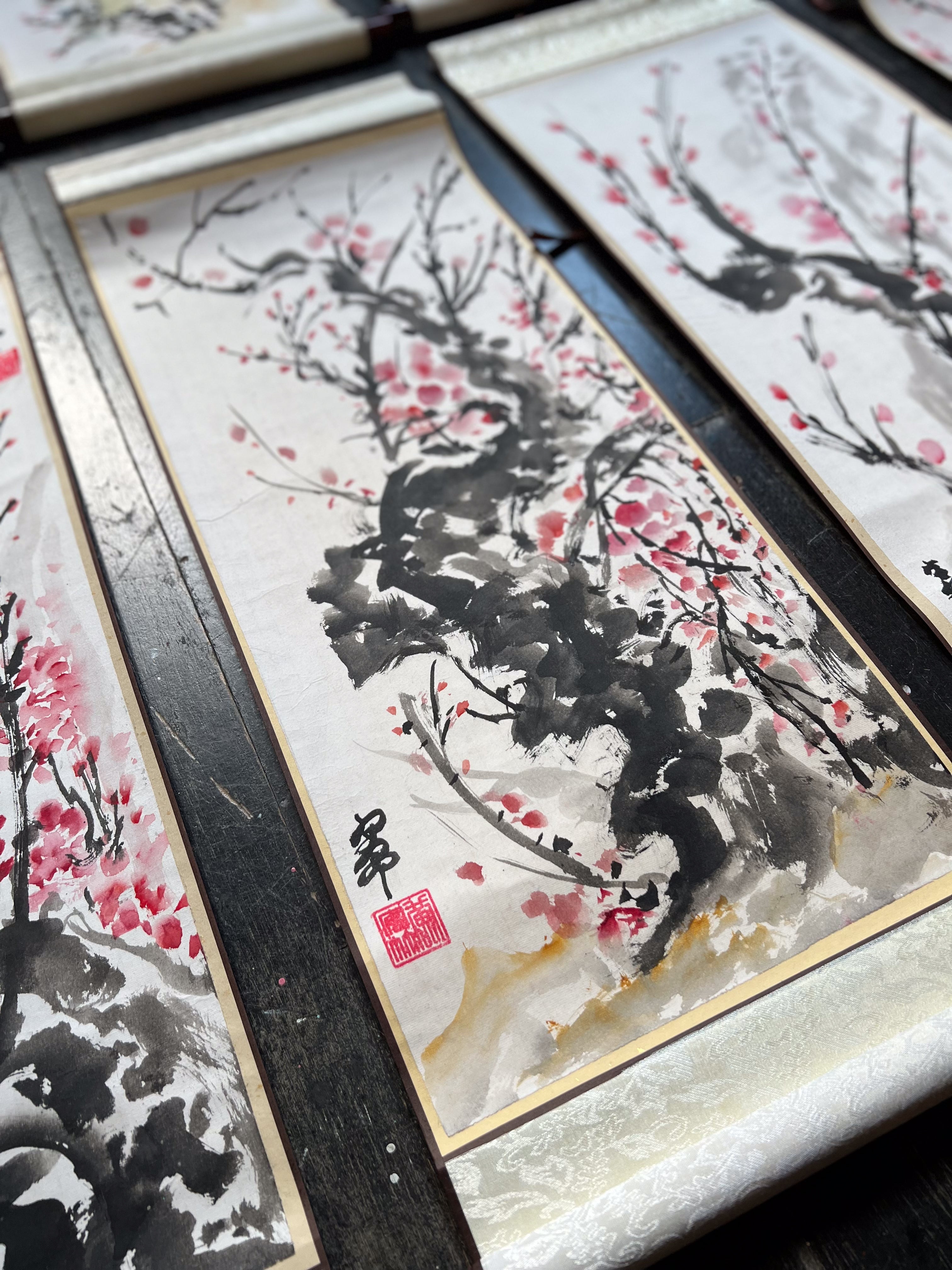 "Sakura 3" Scroll on Rice Paper