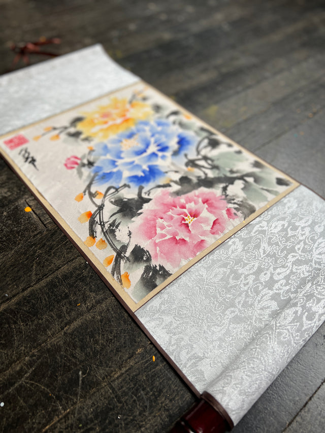 "April Blooms 3" Scroll on Rice Paper