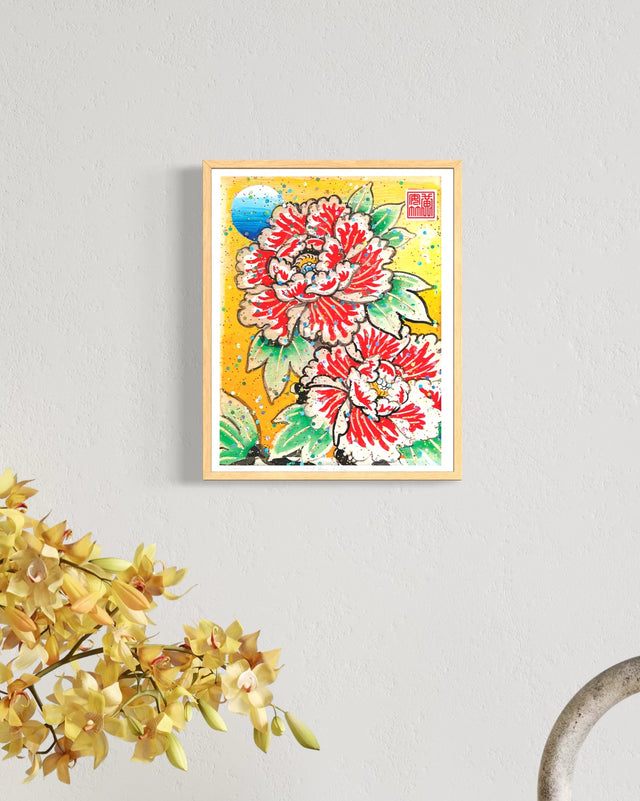 "Red Peonies & Moon" - Holographic Fine Art Print