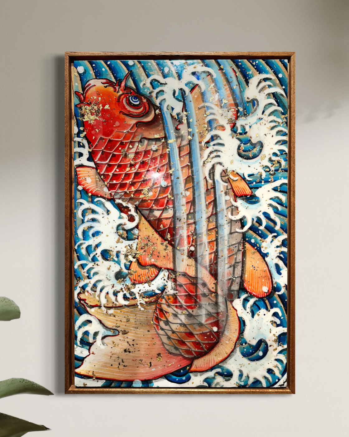"Red Koi In A Waterfall" Original Painting