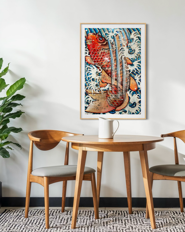 "Red Koi and Waterfall" - Holographic Fine Art Print